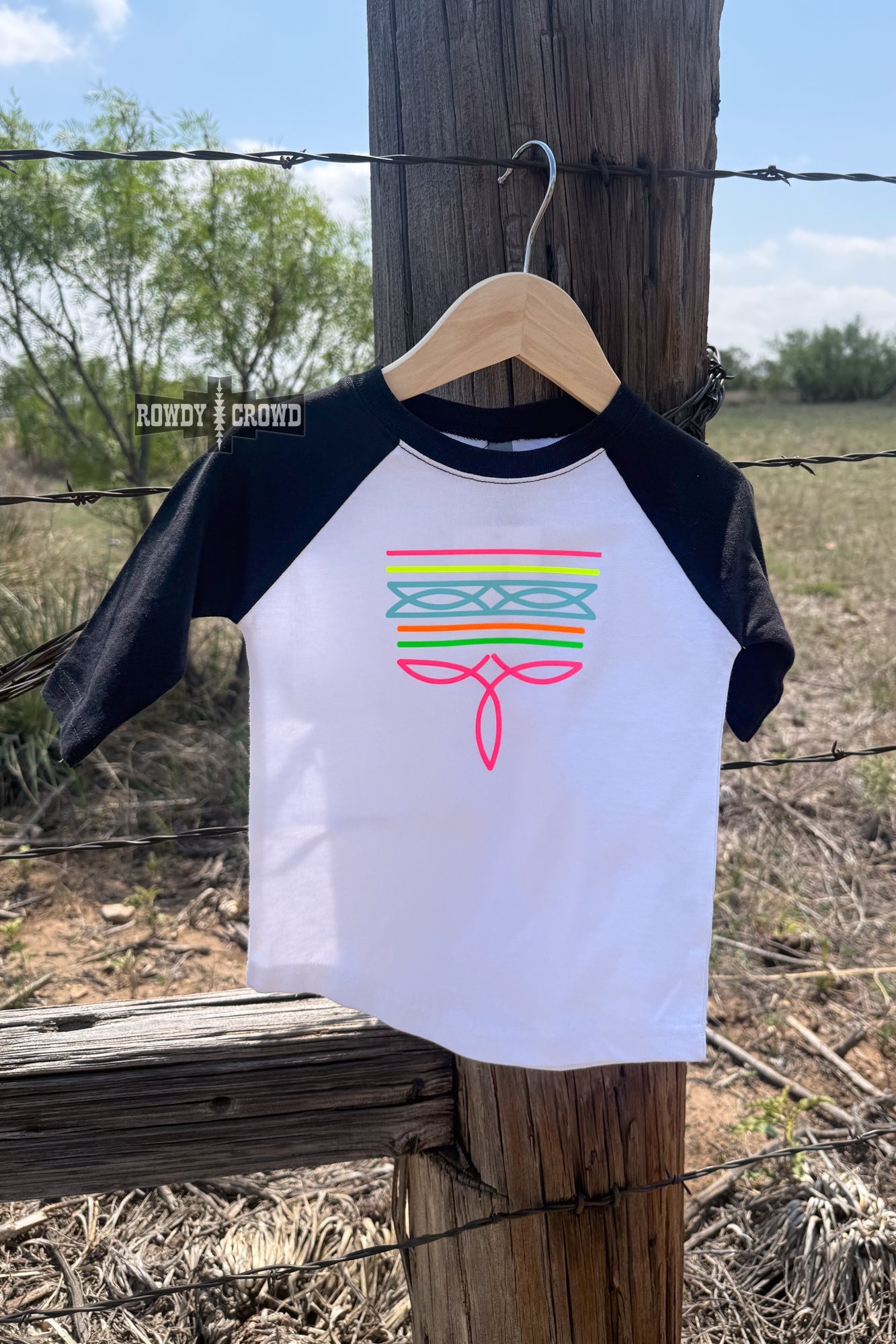 KIDS Neon Boot Stitch Raglan — western kids raglan tee