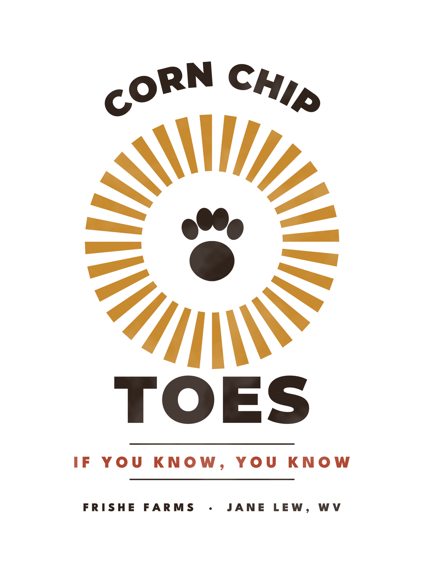 Corn Chip Toes design artwork — retro sunburst, paw print, and IF YOU KNOW YOU KNOW