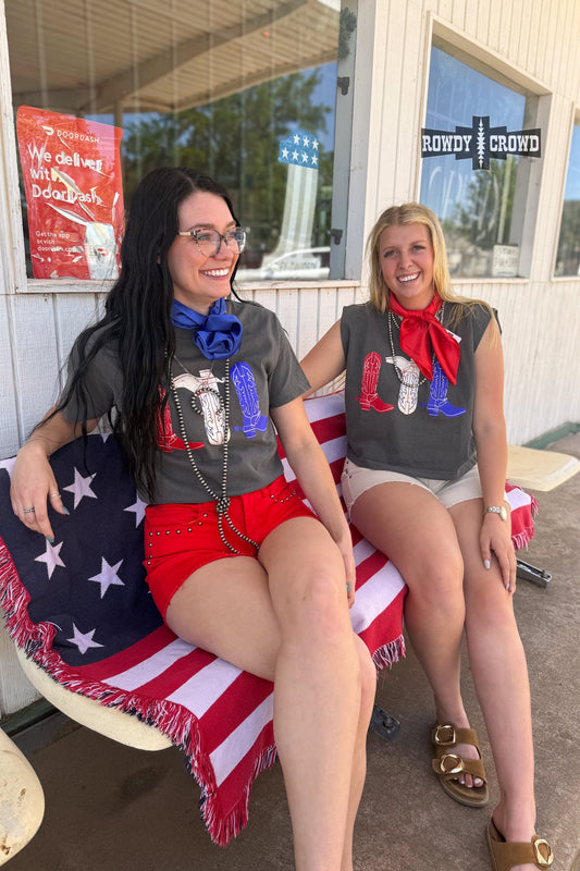 Red, White & Boots Tee - western graphic tee
