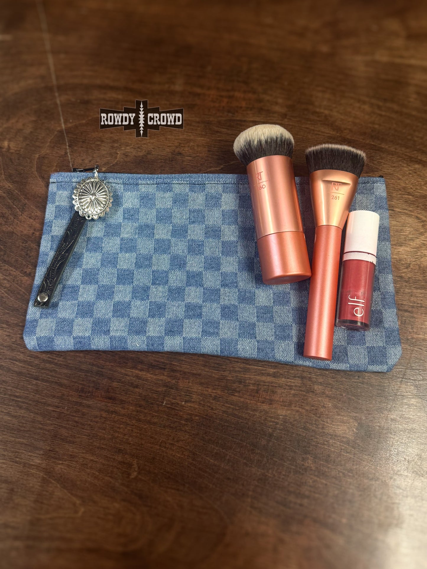 Checkered Denim Cosmetic Bag — western cosmetic bag