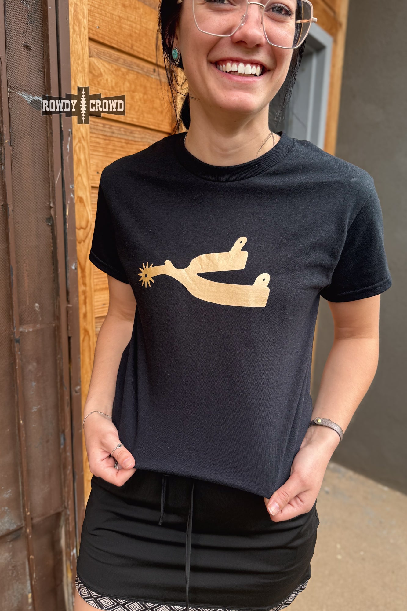 Metallic Spur Tee Black — western graphic tee