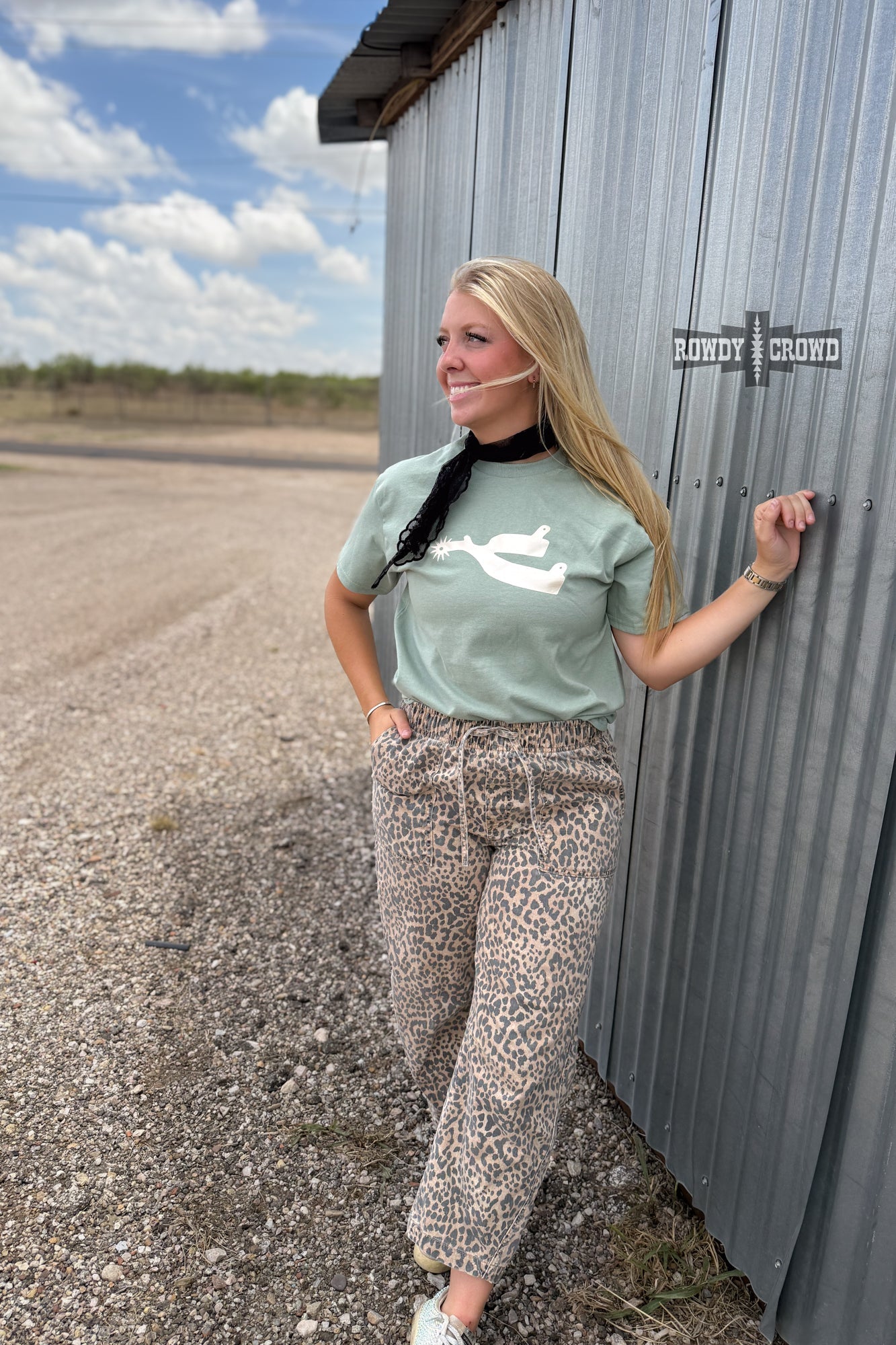 Metallic Spur Tee Desert Green — western graphic tee