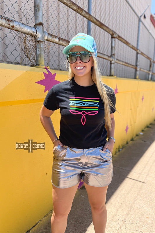 Black Neon Boot Stitch Tee — western graphic tee