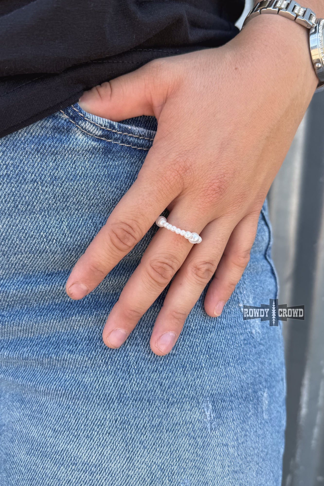 Punchy Pearl Stretch Ring — western ring