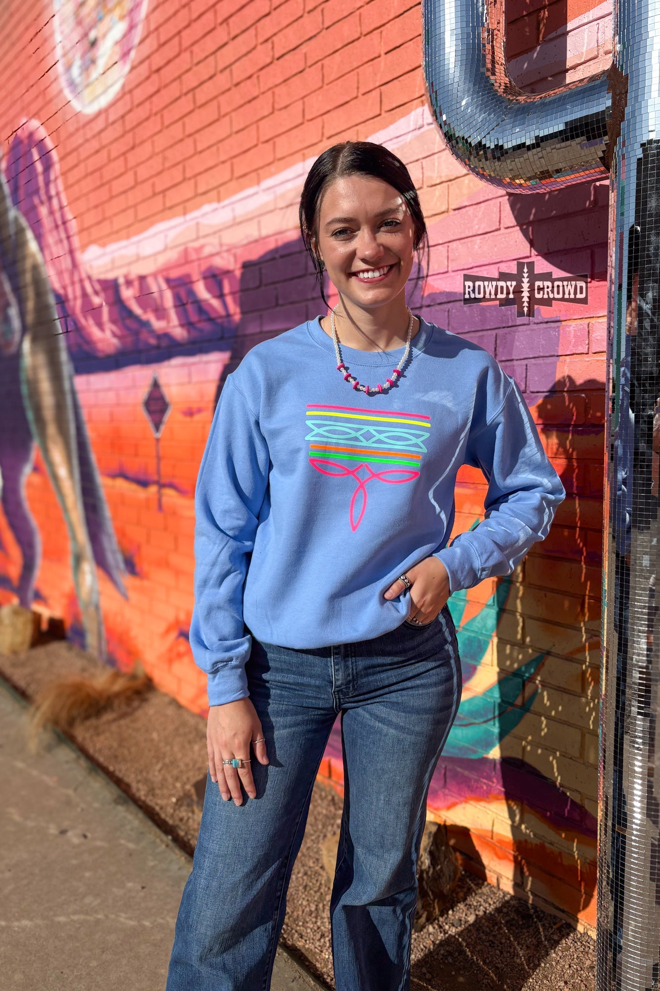 Neon Boot Stitch Sweatshirt - western sweatshirt