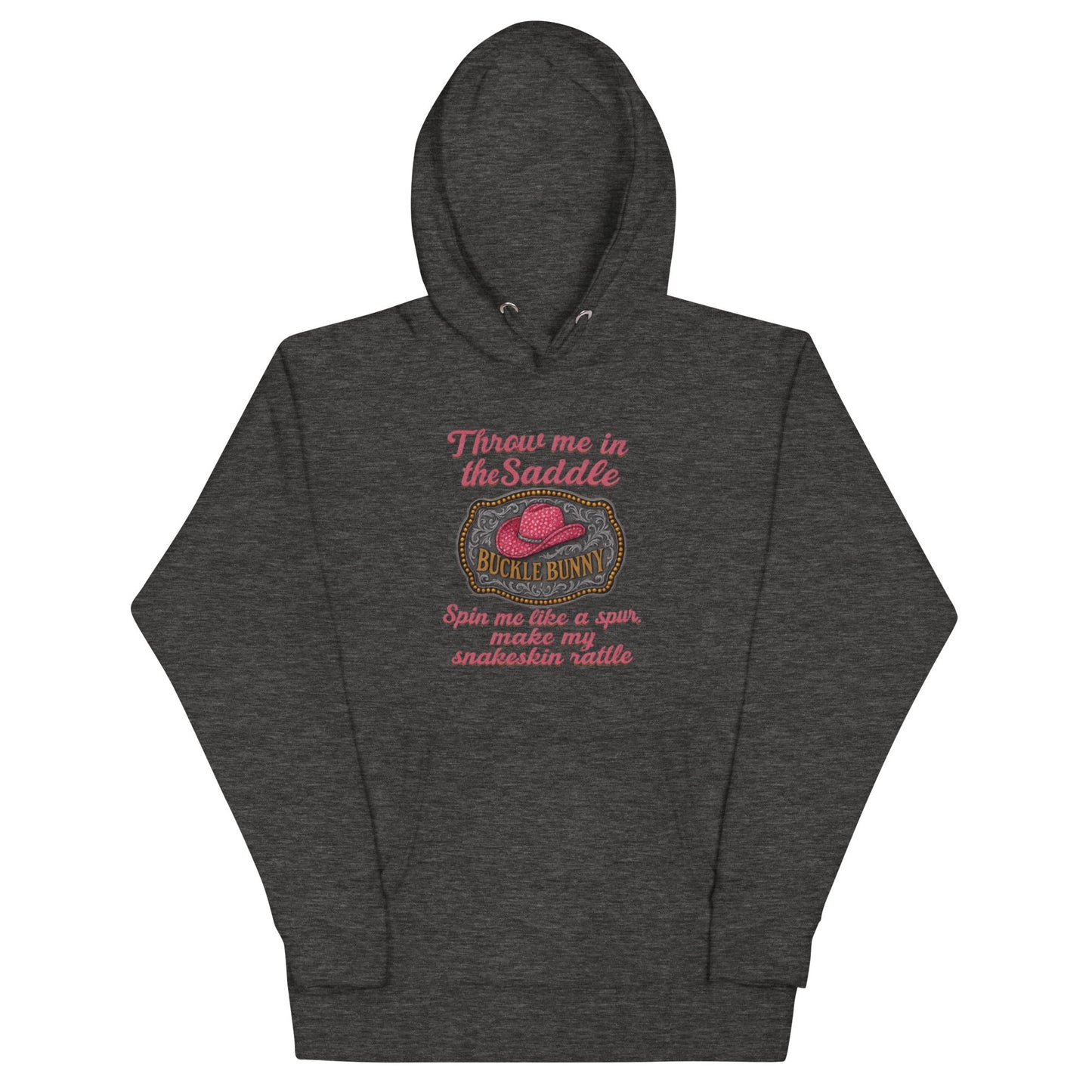 Buckle Bunny Rhinestone Cowboy Hat Women’s Hoodie — Pink Glitter Rodeo Design - Snoody Scents