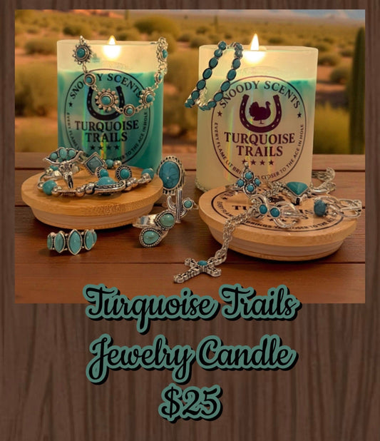 Turquoise Jewelry Candle | Hidden Ring, Soy Wax, Western Decor - Snoody Scents