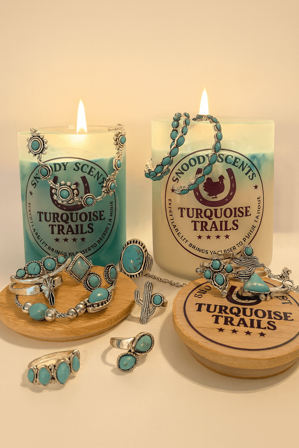 Turquoise Jewelry Candle | Hidden Ring, Soy Wax, Western Decor - Snoody Scents