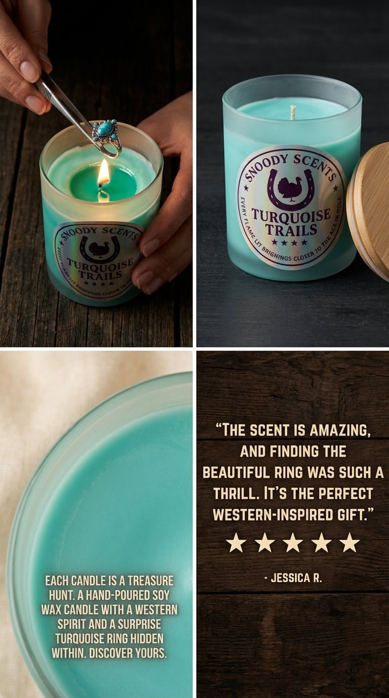 Turquoise Jewelry Candle | Hidden Ring, Soy Wax, Western Decor - Snoody Scents